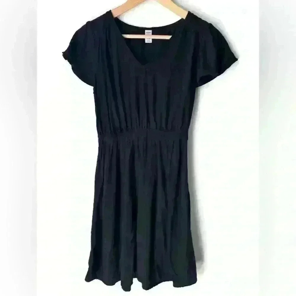 Old Navy Womens Black V-Neck Summer Fit and Flare Dress XS Petite Casual